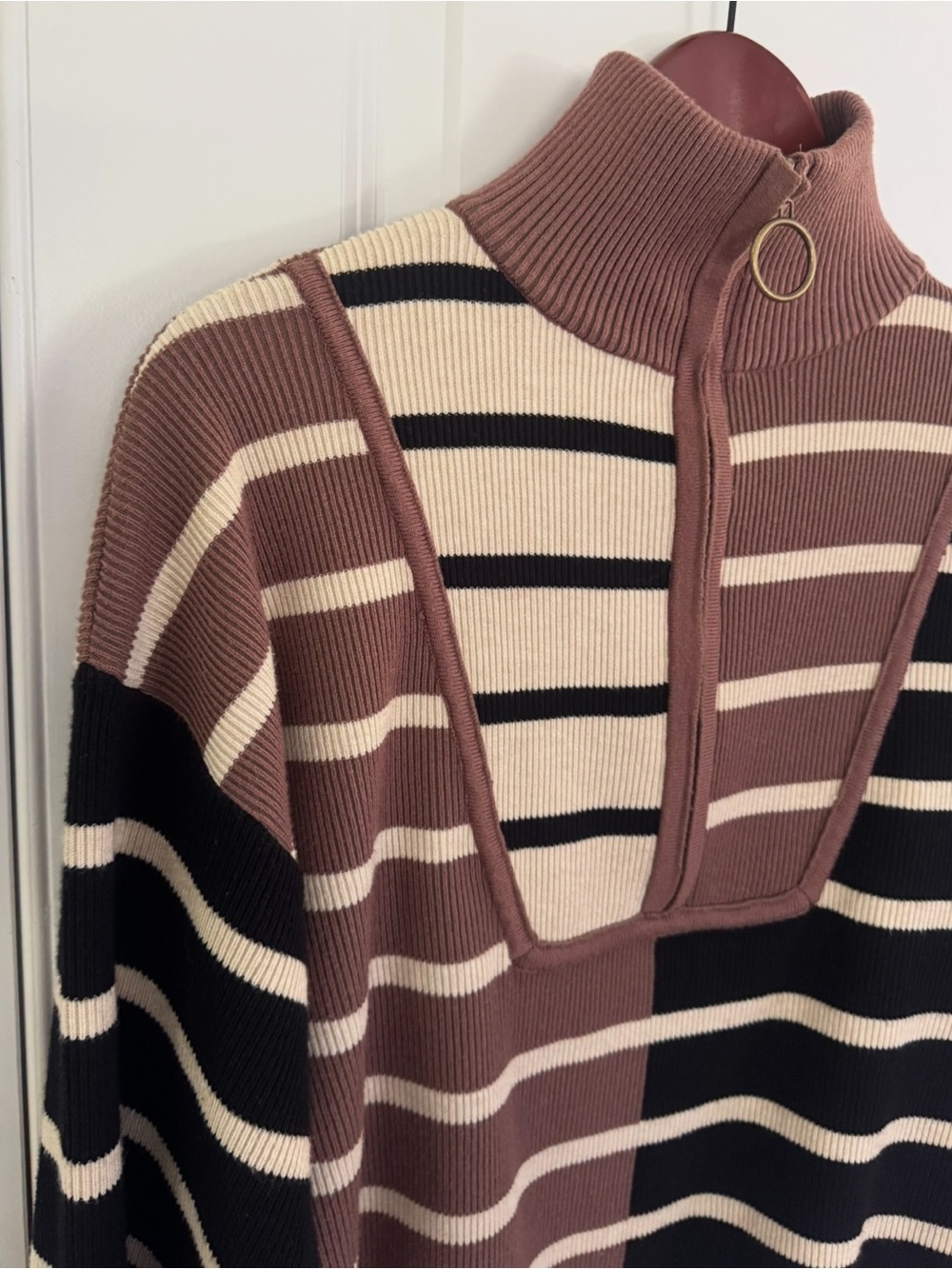Entro Colorblock Stripe Ribbed 3/4 Zip Sweater - Picture 6 of 13